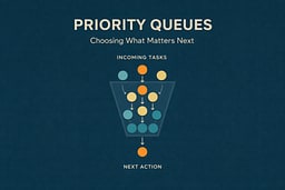 Diagram illustrating a priority queue where higher-priority elements rise above lower-priority ones using a heap structure