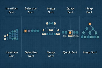 Landscape comparison of Insertion, Selection, Merge, Quick, and Heap sort metaphors.