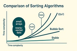 Side-by-side comparison diagram showing Insertion Sort building a sorted prefix from left to right versus Bubble Sort with elements bubbling upward through multiple passes.