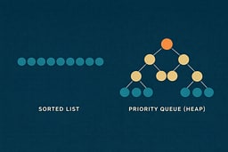 Sorted list compared to a heap tree with the root highlighted.