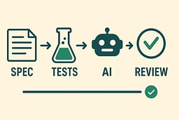 Flow diagram showing Spec → Tests → AI → Review workflow with clear handoff points