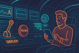 Illustration showing deployment with safety nets transitioning to operations monitoring and incident management