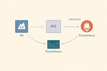 k6 generating load to the API and Prometheus scraping metrics.