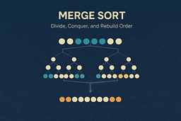 Abstract visualization of dividing data into halves and merging them back in sorted order