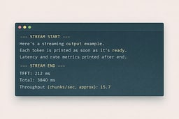 Terminal output showing streamed responses with TTFT and throughput metrics