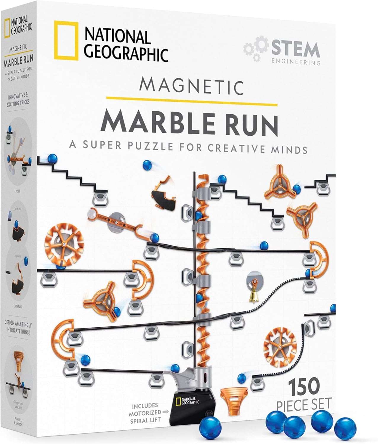 National Geographic Magnetic Marble Run - 150-Piece STEM Building Set for Kids & Adults with Magnetic Track & Trick Pieces & Marbles for Building A Marble Maze, STEM Project (Amazon Exclusive) product image