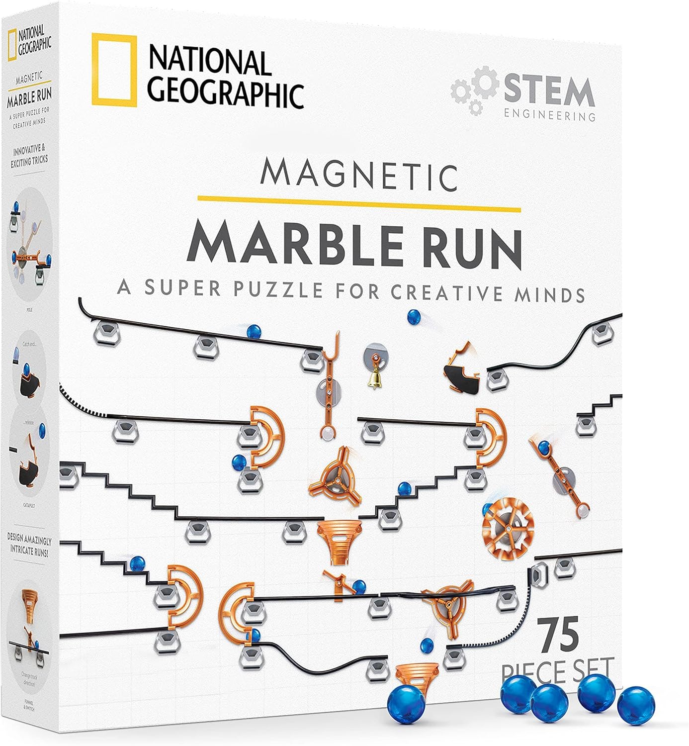 National Geographic Magnetic Marble Run - 75-Piece STEM Building Set for Kids & Adults with Magnetic Track & Trick Pieces & Marbles for Building A Marble Maze, STEM Project product image